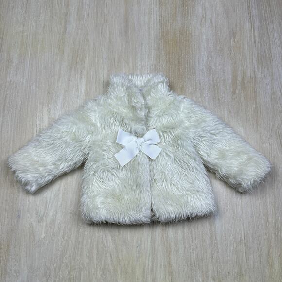 Little Maven by Tory Spelling White Faux Fur Coat with Bow Winter Jacket 18M - Picture 1 of 11